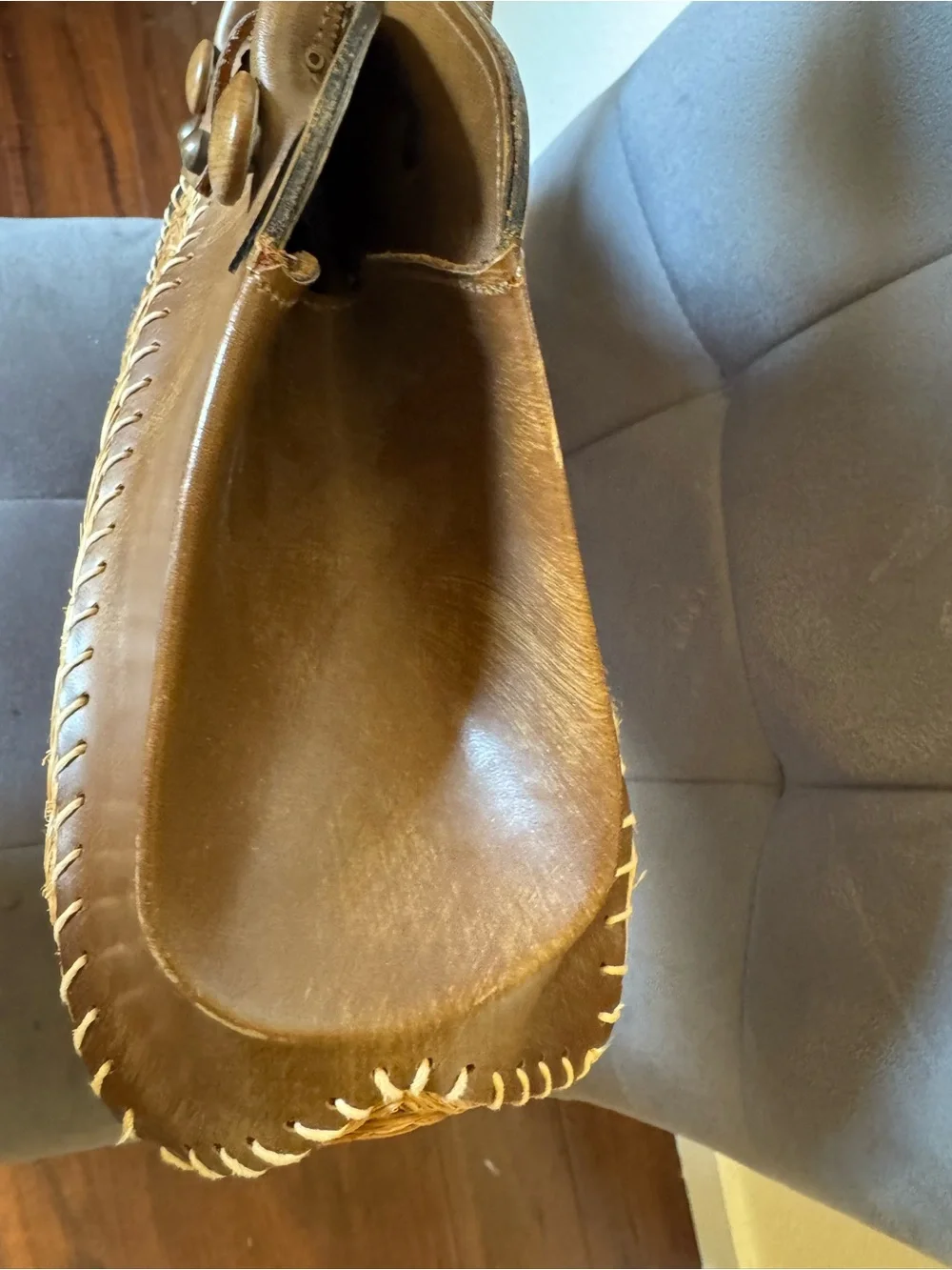 Vintage Rare Mahler California Brown Leather Wood Floral Handbag
